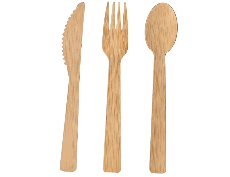 Conjunto de talheres de bambu faca serrilhada garfo e colher de quatro pontas