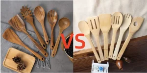 Comparison of wooden spoon sets made from teak and bamboo