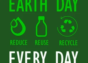 Green Earth Day poster with reduce reuse recycle icons