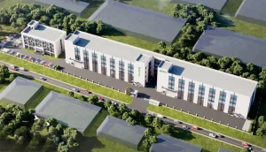 Aerial view of the Anzhu factory surrounded by trees