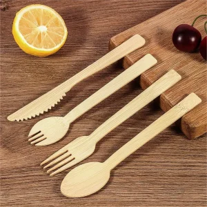 Eco bamboo cutlery set with knife forks and spoon