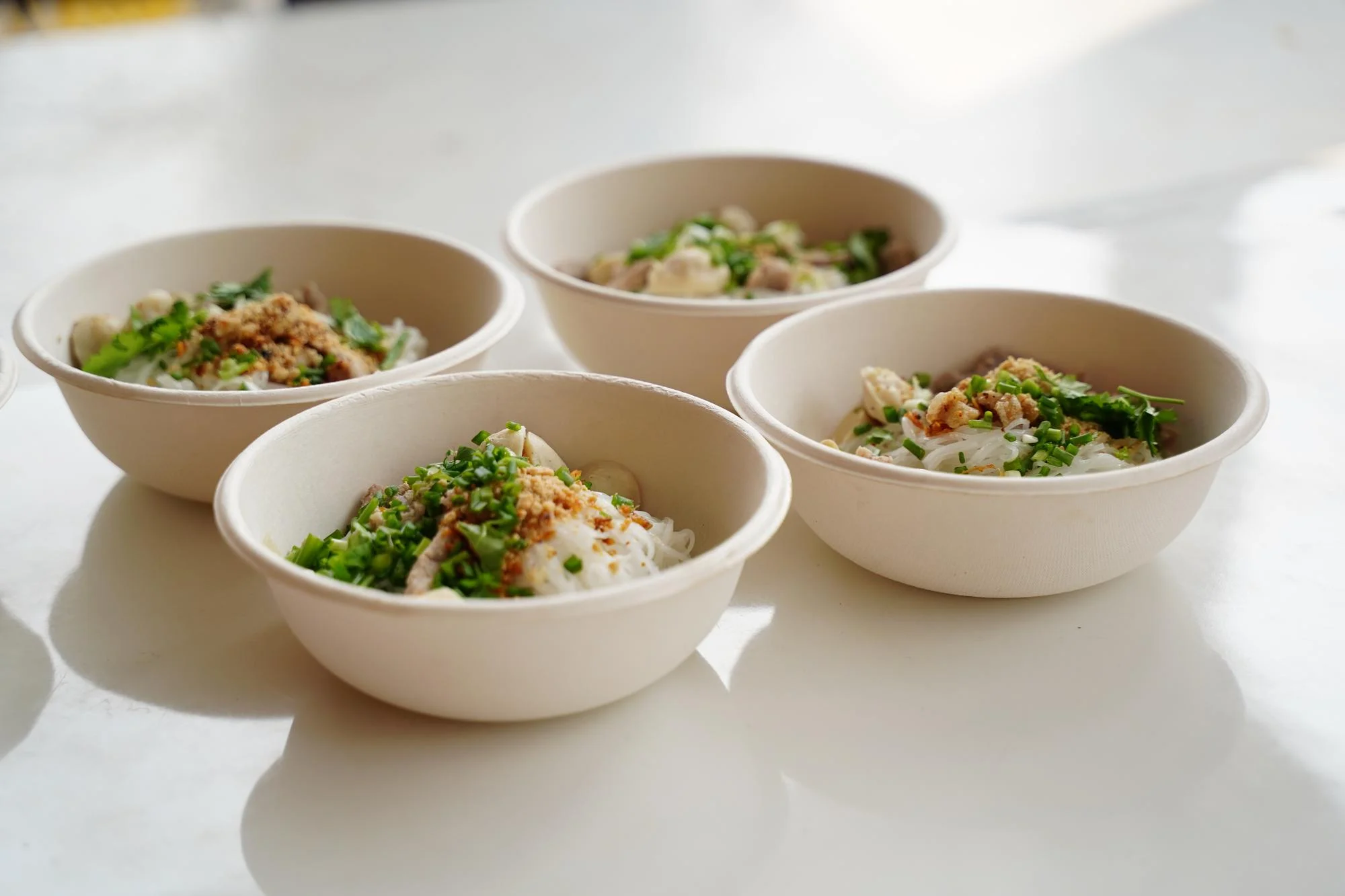 米麺が入ったバガスボウルが複数 米麺が入ったバガスボウルが複数
