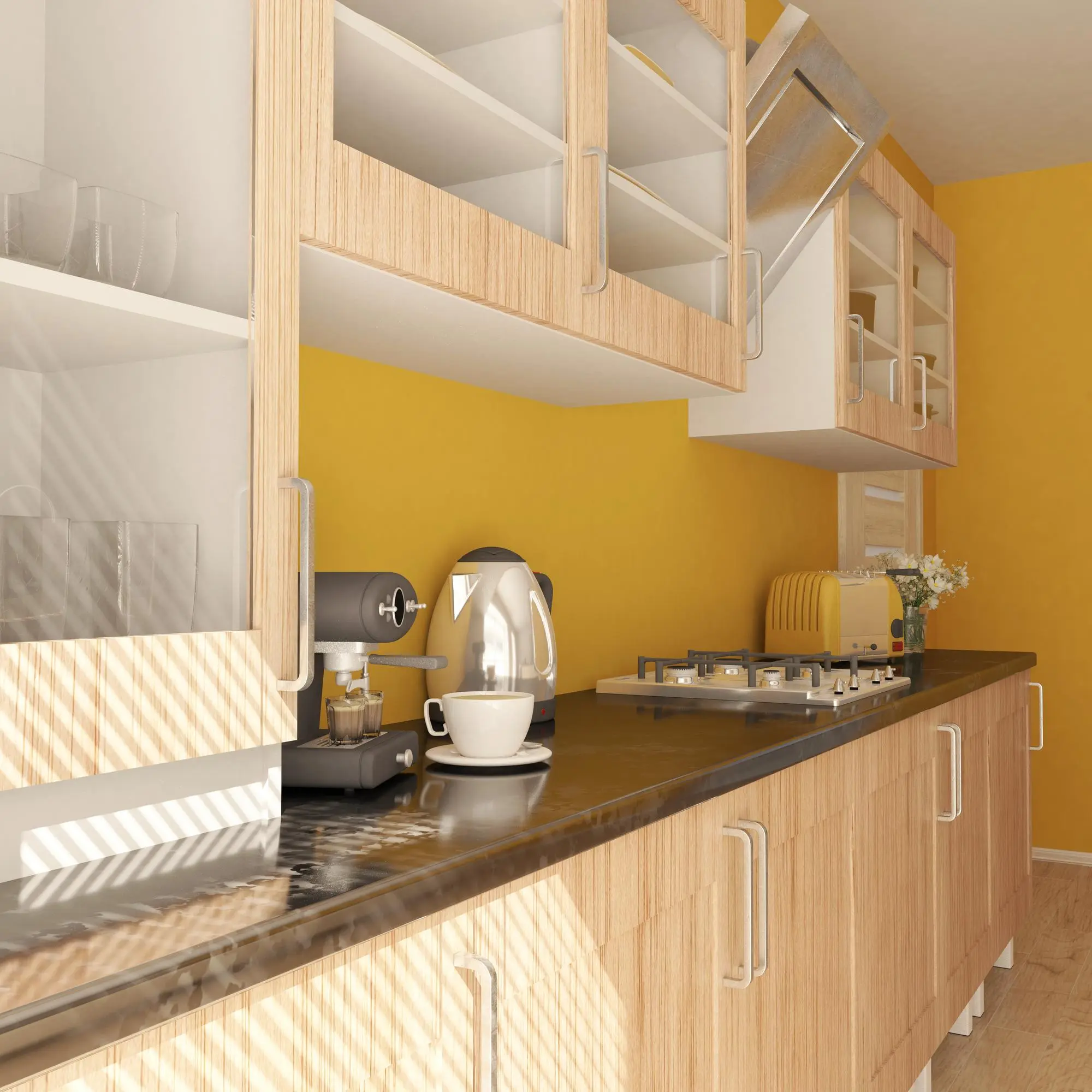 Birchwood kitchen cabinets in a modern interior