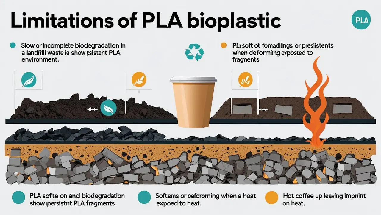 Illustration showing PLA biodegradation issues Illustration showing PLA biodegradation issues